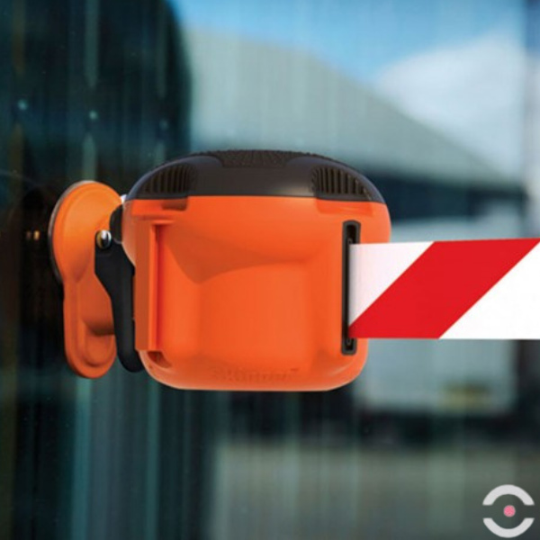 Kaseta XS z wyciąganą taśmą ostrzegawczą (biało-czerwona), dł. 9 m, pomarańczowy