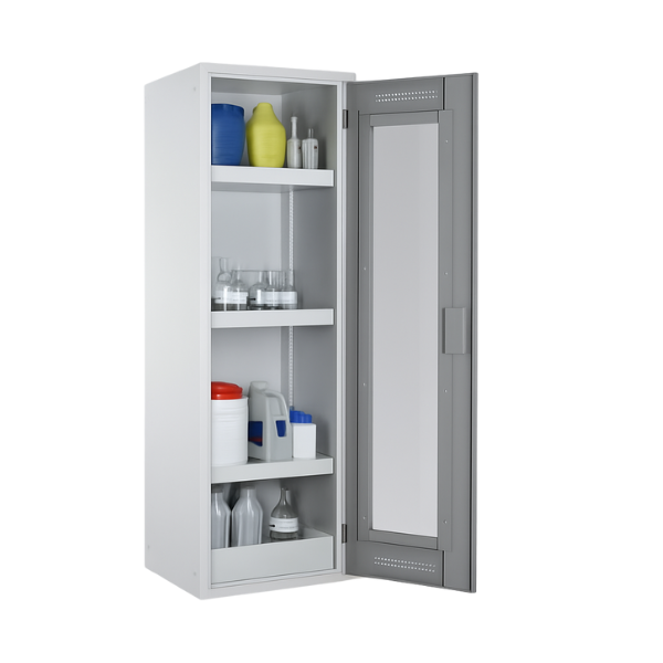 Szafa zabezpieczająca (trujące) Topserw SLIM S, 1-drzwiowa, CLA-GL szare, 3 półki, CHS 600