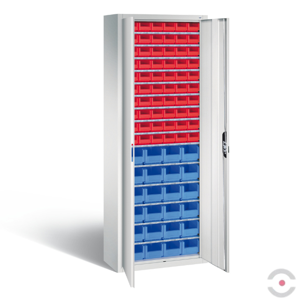 Szafa warsztatowa L-TALL, 84 pojemniki, drzwi dwuskrzydłowe, W*S*G 1980*700*300 mm, szary