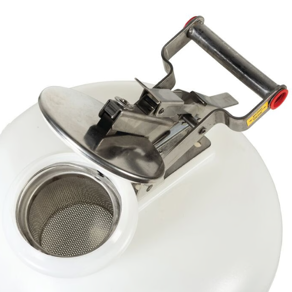 Pojemnik polietylenowy Justrite do usuwania zużytych płynów 19 l, kurek spustowy, biały