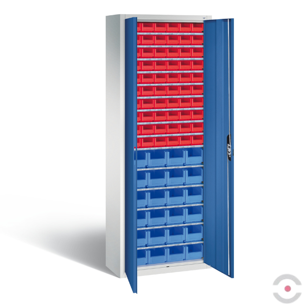 Szafa warsztatowa L-TALL, 84 pojemniki, drzwi dwuskrzydłowe, W*S*G 1980*700*300 mm, szary/niebieski
