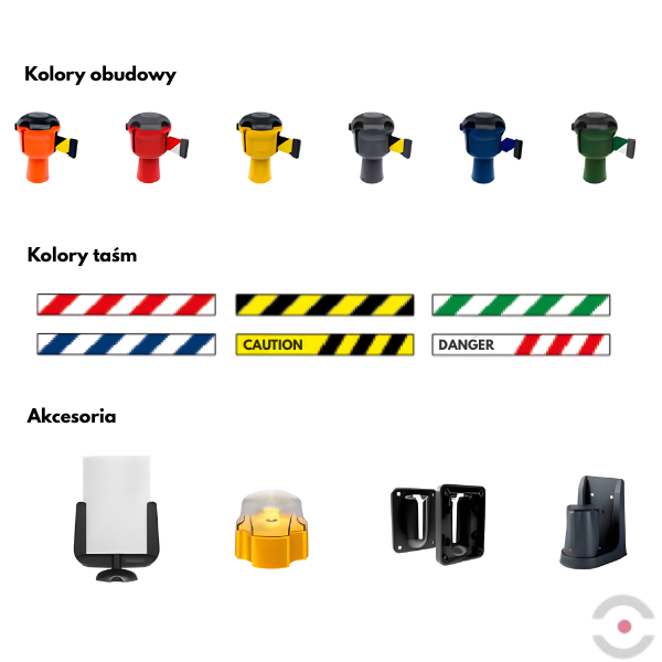 Kaseta z wyciąganą taśmą ostrzegawczą (biało-czerwona), dł. 9 m, pomarańczowy
