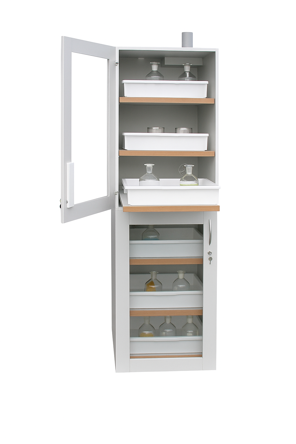 Szafa zabezpieczająca (kwasy, zasady) Topserw SLIM S, 2 komory, 6 półek wysuwanych, drzwi CLA-GL lewe