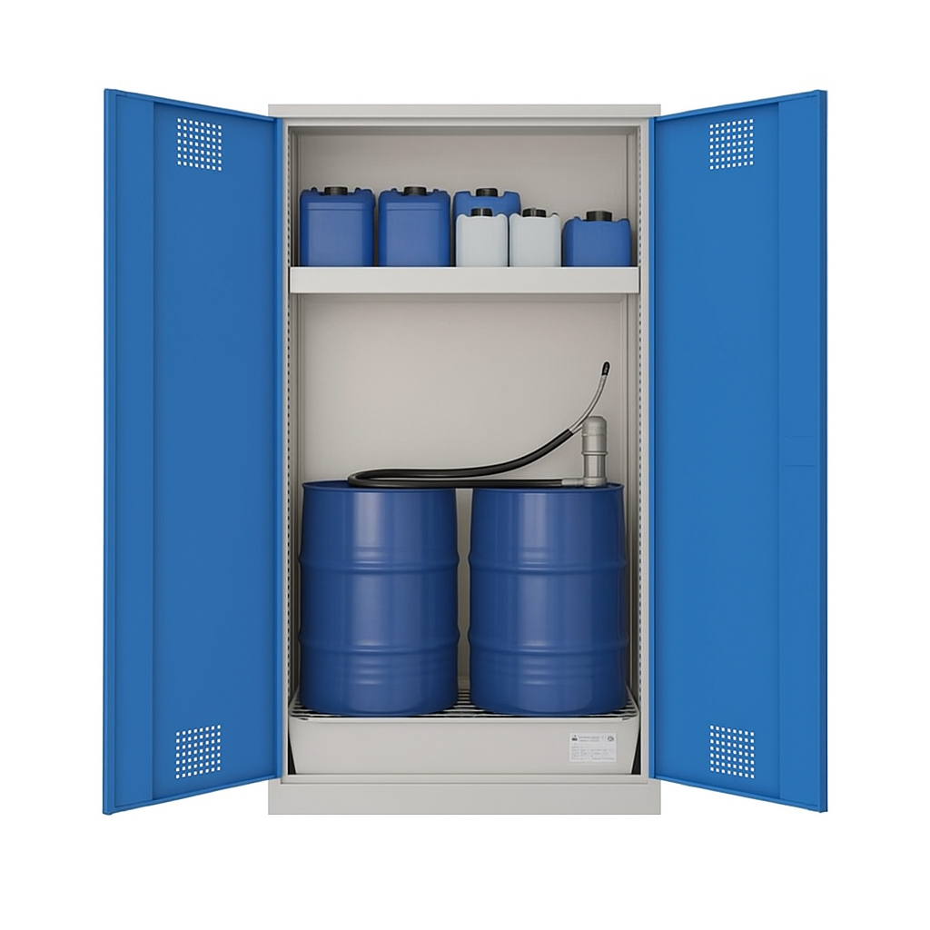 Szafa zabezpieczająca (beczki) Topserw DRUM L, 2*60 l, 1 półka, 2-drzwiowa, CLA niebieskie, CHS-2FAS