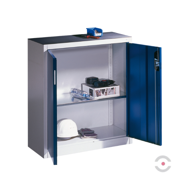 Szafa warsztatowa M, 1 półka, mata, drzwi dwuskrzydłowe, W*S*G 1000*930*500 mm, szary/niebieski