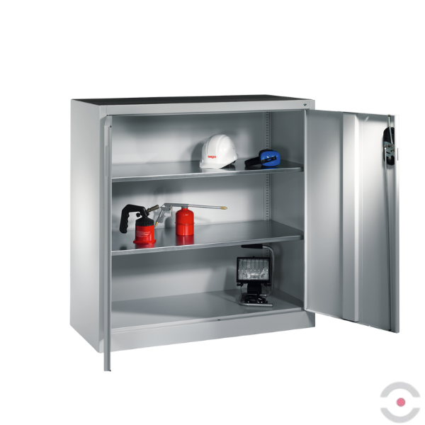Szafa warsztatowa M, 2 półki, mata, drzwi dwuskrzydłowe, W*S*G 1200*1200*500 mm, szary/niebieski