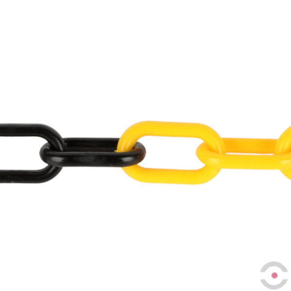 Zestaw 6*słupek polietylenowy, okrągły, śr. 40 mm, łańcuch 10 m, 6*podstawa, żółty/czarny