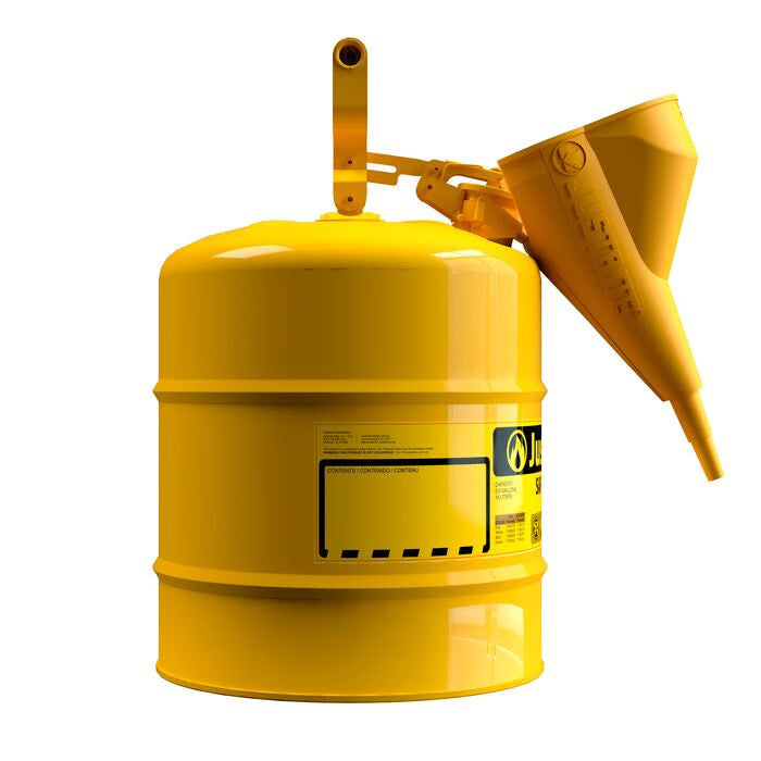 Pojemnik zabezpieczający Justrite stalowy na płyny łatwopalne 19 l, Typ I, lejek, żółty