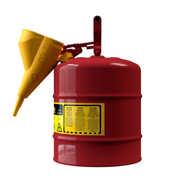 Pojemnik zabezpieczający Justrite stalowy na płyny łatwopalne 19 l, Typ I, lejek, czerwony