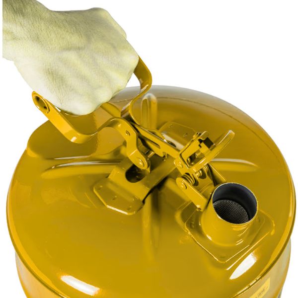 Pojemnik zabezpieczający Justrite stalowy na płyny łatwopalne 9,5 l, Typ I, żółty