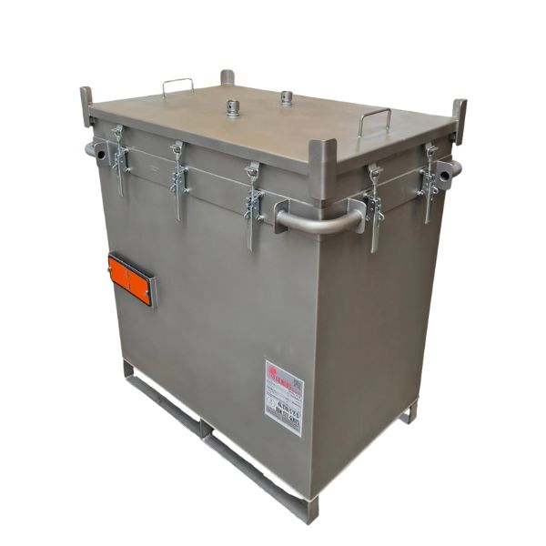 Pojemnik PG1 do transportu (ADR), składowania baterii i akumulatorów Topserw, 185 l, stal nierdzewna, wypełniacz PyroBubbles