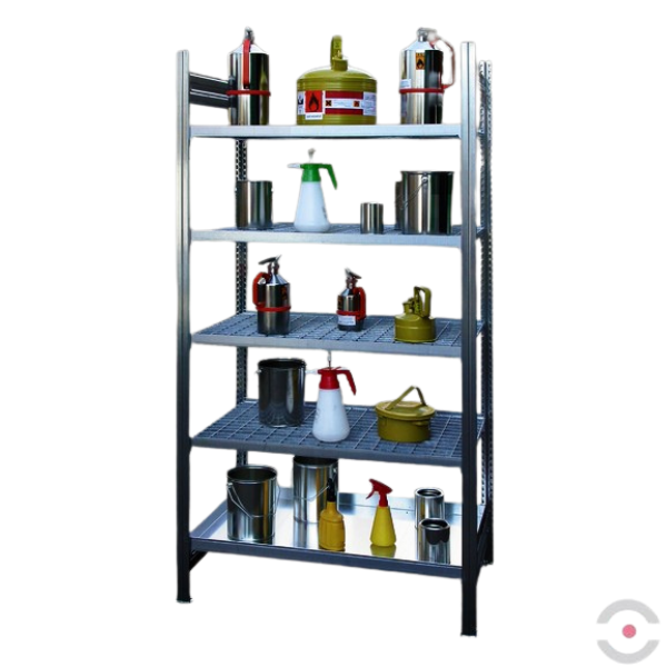 Regał półkowy Topserw, 4*półka (kratownica), 1*półka (taca wychwytowa), moduł podstawowy, S*G*W 1060*635*2000 mm