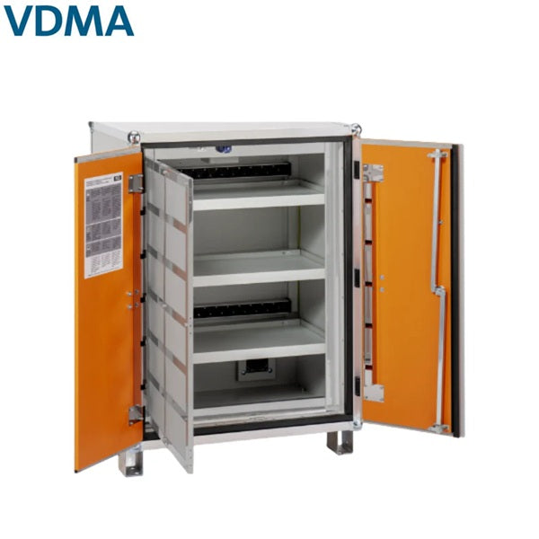 Szafa zabezpieczająca Topserw BATT M, ładowanie akumulatorów, 230V, 3 półki, 18 gniazd, nóżki, Premium 8/10, (VDMA 24994)