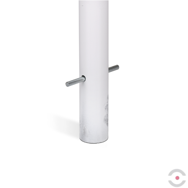 Słupek stalowy, okrągły, śr. 60 mm, wpuszczany, 2*uchwyt oczkowy, ocynkow. malow. biały/czerwony
