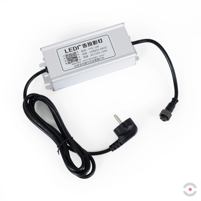 Projektor przemysłowy LED GOBO, 100W, optyka 18°, zewnętrzny, stały, 4 soczewki, IP65