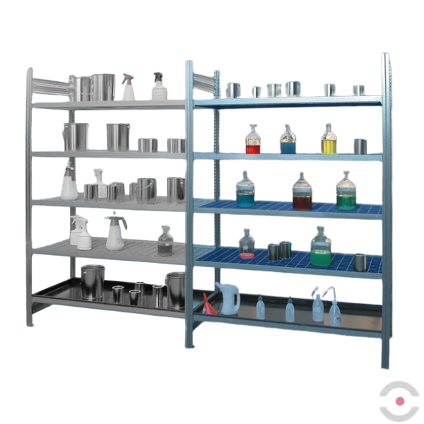 Regał półkowy Topserw, 3*półka (kratownica PE), 1*półka (taca wychwytowa PE), moduł podstawowy, S*G*W 1060*2000*635 mm