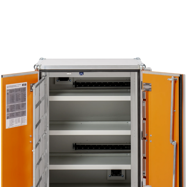 Szafa zabezpieczająca Topserw BATT L, ładowanie akumulatorów, 230V, 6 półek, 36 gniazd, nóżki, Premium 8/20, (VDMA 24994)