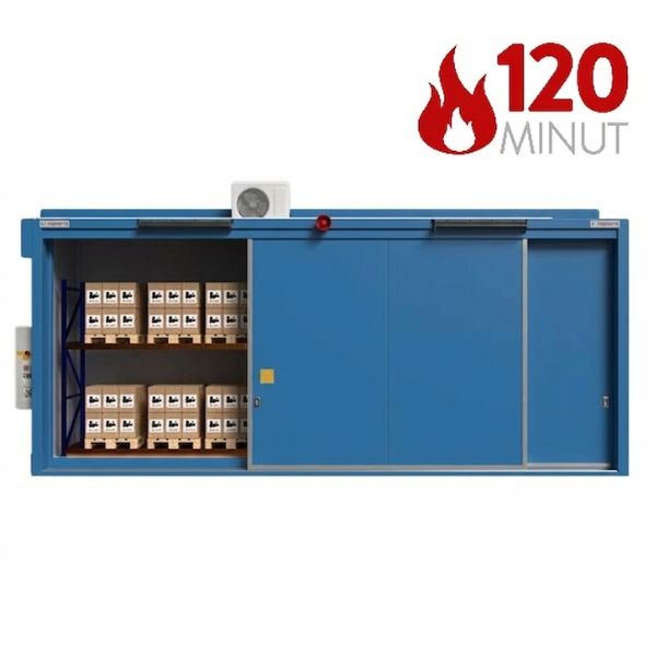 Magazyn ognioodporny Topserw BATTERY, REI120, 2 poziomy/2 segmenty, S*G*W 8500*2000*3700, 2*1000 l, drzwi przesuwne