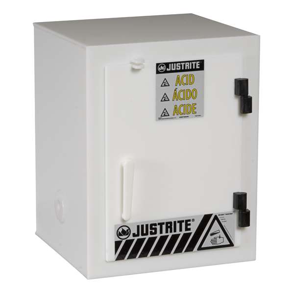 Szafa zabezpieczająca (kwasy, zasady) Justrite TABLE HDPE XS, 15 l, 1-drzwiowa ZR, biały