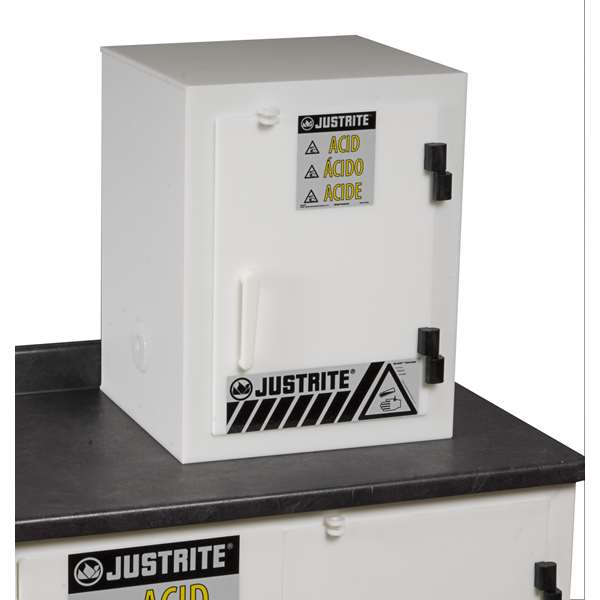 Szafa zabezpieczająca (kwasy, zasady) Justrite TABLE HDPE XS, 15 l, 1-drzwiowa ZR, biały
