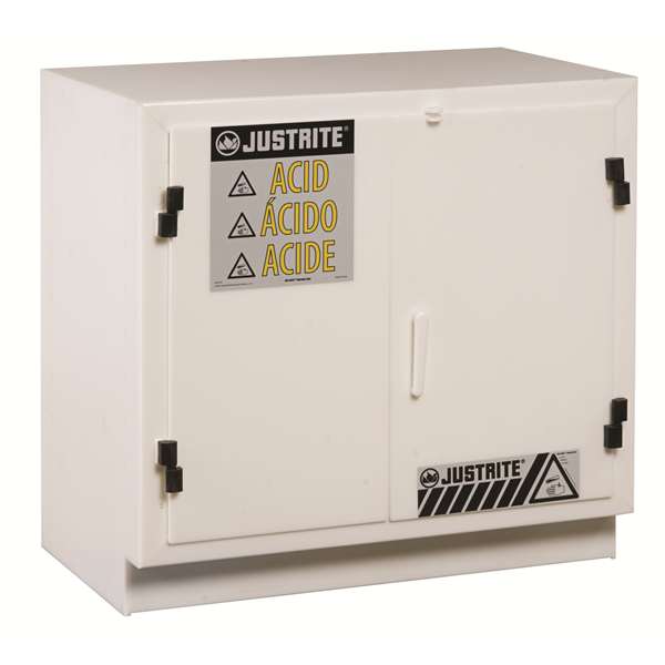 Szafa zabezpieczająca (kwasy, zasady) Justrite BENCH HDPE M, 90 l, 2-drzwiowa ZR, biały