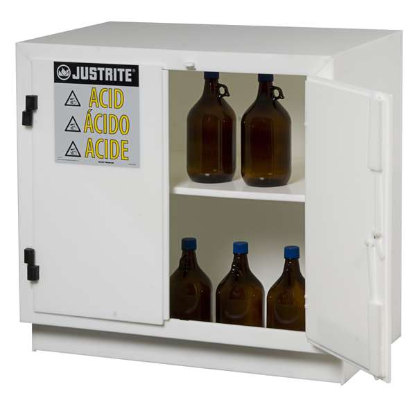 Szafa zabezpieczająca (kwasy, zasady) Justrite BENCH HDPE M, 90 l, 2-drzwiowa ZR, biały