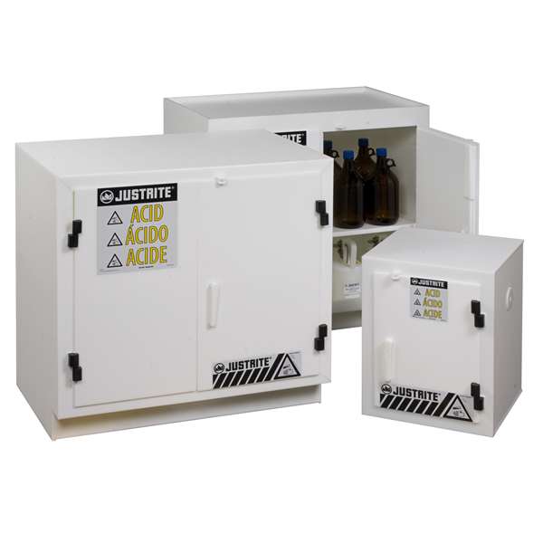 Szafa zabezpieczająca (kwasy, zasady) Justrite BENCH HDPE M, 90 l, 2-drzwiowa ZR, biały