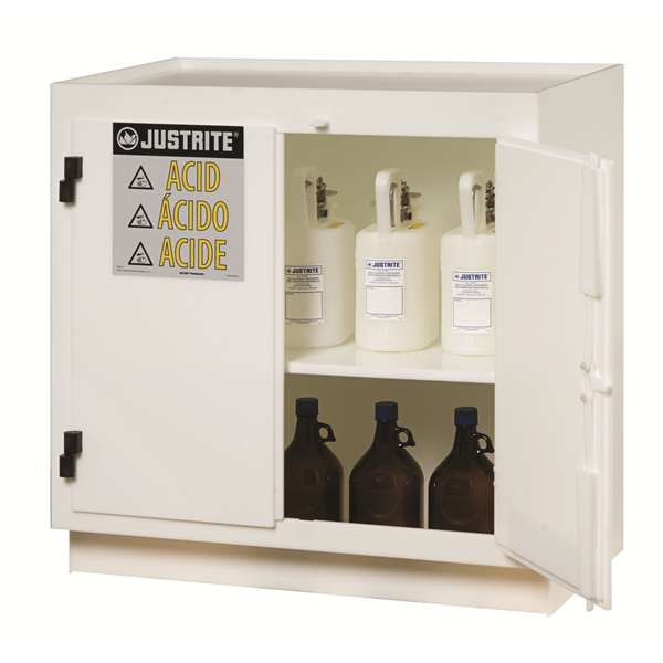 Szafa zabezpieczająca (kwasy, zasady) Justrite MODUS HDPE M, 90 l, 2-drzwiowa ZR, biały