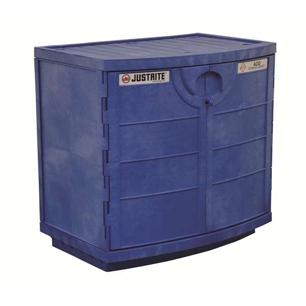 Szafa zabezpieczająca (kwasy, zasady) Justrite BENCH HDPE M, 90 l, 2-drzwiowa ZR, 1 półka, niebieski