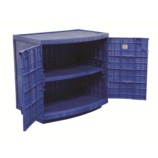 Szafa zabezpieczająca (kwasy, zasady) Justrite BENCH HDPE M, 90 l, 2-drzwiowa ZR, 1 półka, niebieski