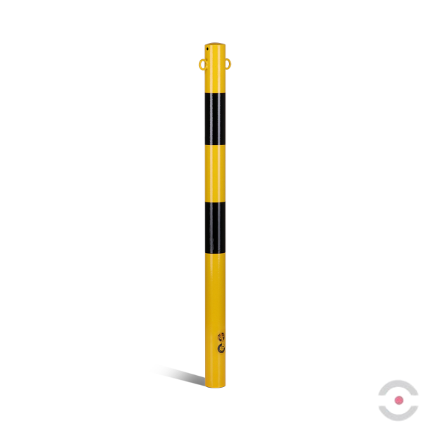 Słupek stalowy, okrągły, śr. 60 mm, do podstawy, niski, 2*uchwyt oczkowy, ocynkow. malow. żółty/czarny