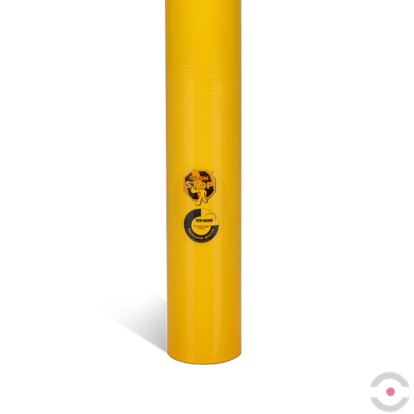 Słupek stalowy, okrągły, śr. 60 mm, do podstawy, niski, 2*uchwyt oczkowy, ocynkow. malow. żółty/czarny