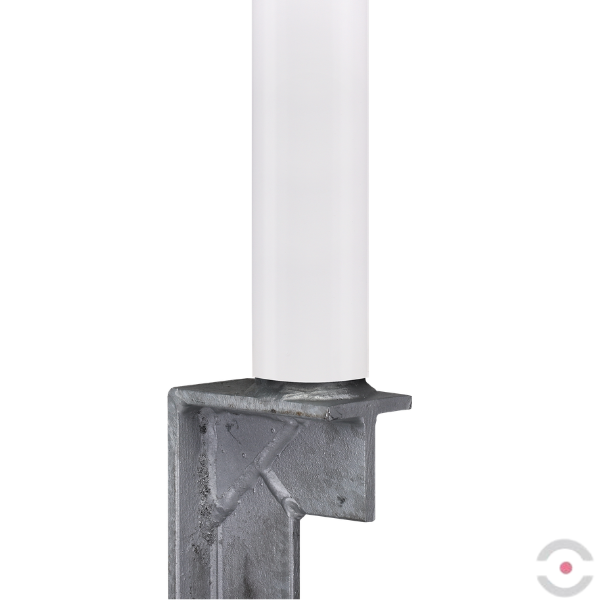 Słupek stalowy, okrągły, śr. 60 mm, do ziemi, niski, 2*uchwyt oczkowy, ocynkow. malow. biały/czerwony
