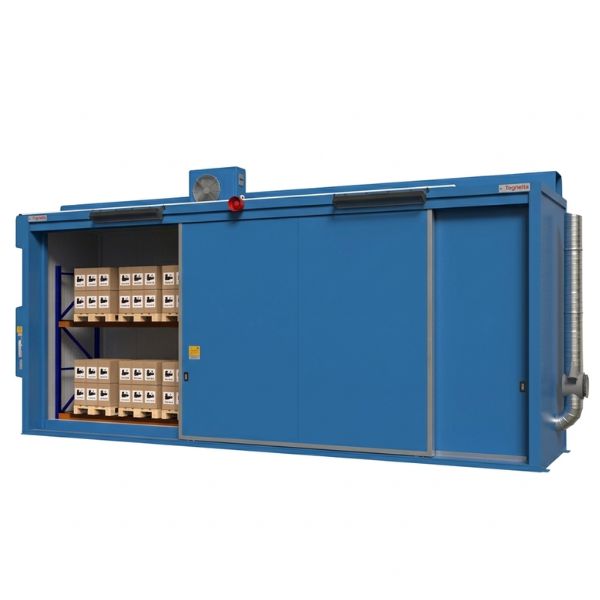 Magazyn ognioodporny Topserw BATTERY, REI120, 2 poziomy/2 segmenty, S*G*W 8500*2000*3700, 2*1000 l, drzwi przesuwne