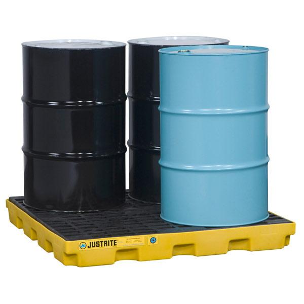 Platforma robocza Justrite 185 l, beczka 4*200 l, wanna wychwytowa, żółty, LOW
