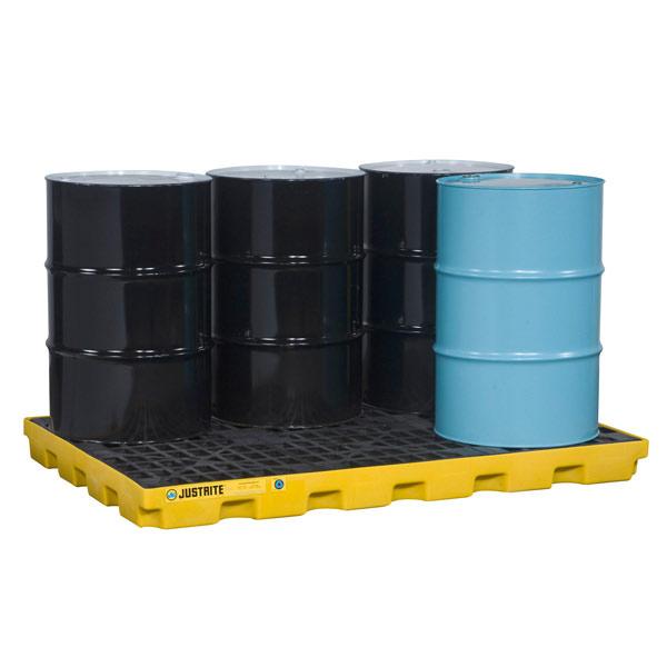Platforma robocza Justrite 276 l, beczka 6*200 l, wanna wychwytowa, żółty, LOW