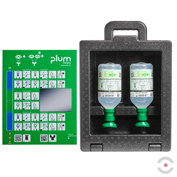 Zestaw naścienny zamykany Plum iBOX - roztwór do płukania oka i ran, butelka 2*500 ml, chlorek sodu 0,9%, piktogram, MDR