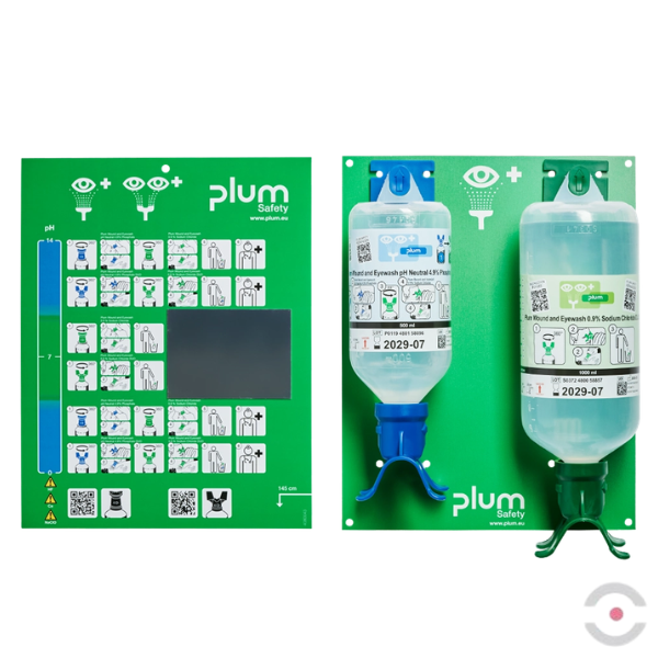 Zestaw naścienny COMBI - roztwór do płukania oka i ran, ciało obce, kwas i zasada, DUO, butelka 1*500 ml, 1*1000 ml, piktogram, MDR