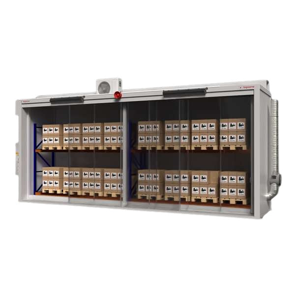 Magazyn ognioodporny Topserw BATTERY, REI120, 2 poziomy/2 segmenty, S*G*W 8500*2000*3700, 2*1000 l, drzwi przesuwne