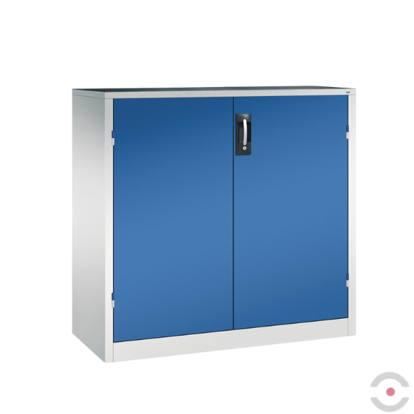 Szafa warsztatowa M, nośność do 700 kg, 2 półki, mata, drzwi dwuskrzydłowe, W*S*G 1200*1200*500 mm, szary/niebieski
