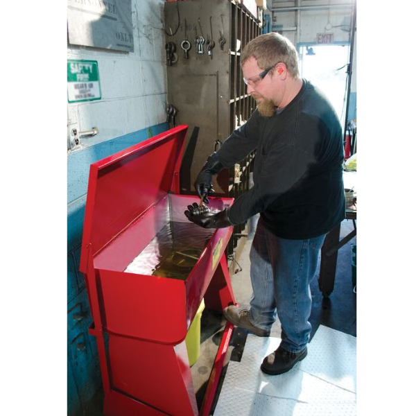 Zbiornik stalowy Justrite, warsztatowy do mycia i czyszczenia, stojący, 83 l, czerwony