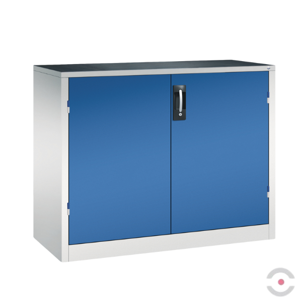 Szafa warsztatowa M, nośność do 700 kg, 1 półka, mata, drzwi dwuskrzydłowe, W*S*G 1000*1200*500 mm, szary/niebieski