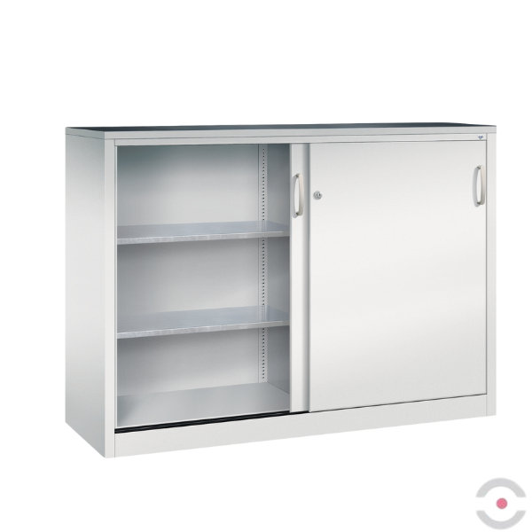 Szafa warsztatowa M, 4 półki, mata, drzwi przesuwne, ścianka działowa, W*S*G 1200*1600*500 mm, szary