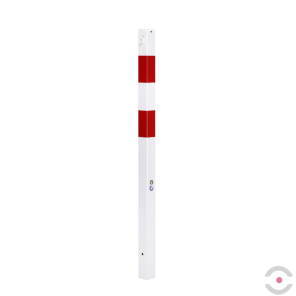 Słupek stalowy, kwadrat. 70*70 mm, wpuszczany, 2*uchwyt oczkowy, ocynkow. malow. biały/czerwony