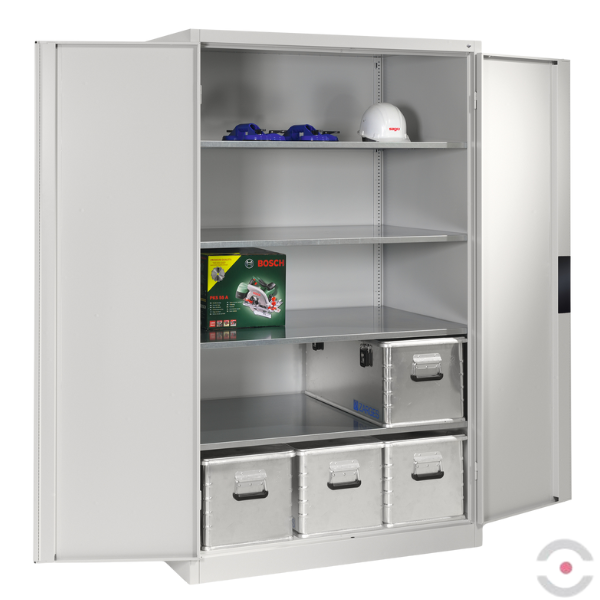 Szafa warsztatowa XXL, zwiększona głębokość, 4 półki, nośność do 700 kg, drzwi dwuskrzydłowe, W*S*G 1950*1200*800 mm, szary
