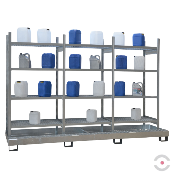 Regał półkowy Topserw, 3*4*półka (kratownica), 1*wanna galwan. 210 l, S*G*W 3095*635*2100 mm