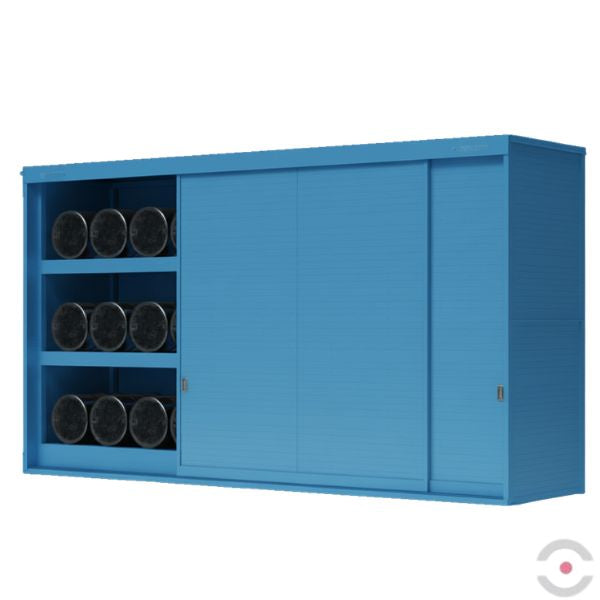 Magazyn substancji niebezpiecznych nieizolowany Topserw, WSC 3 poziomy/2 segmenty, 24*200 l beczka/ekspl, jednostronny, 1*drzwi przesuwne, dwumodułowy