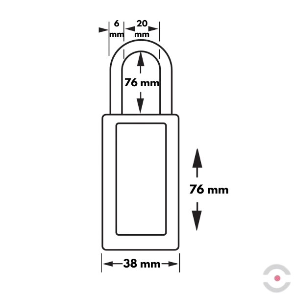 Kłódka bezpieczeństwa, wydłużony korpus kompozytowy, długi kabłąk stalowy 6 mm, klucz KD/MK, żółta