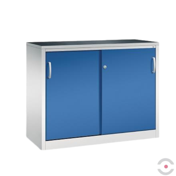 Szafa warsztatowa M, 1 półka, mata, drzwi przesuwne, W*S*G 1000*1200*500 mm, szary/niebieski