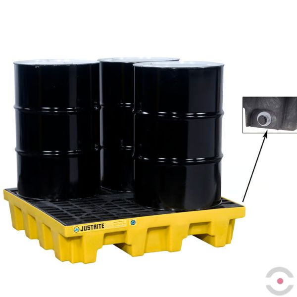 Wanna wychwytowa Justrite 276 l, beczka 4*200 l, kratownica, spust, żółty, MEDIUM